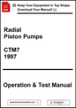 Manual cover for Radial Piston Pumps CTM7 1997 Operation & Test Manual with download prompt.