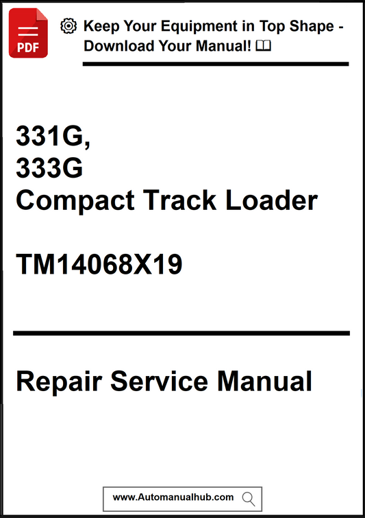Repair service manual for 331G and 333G compact track loaders with a download offer.
