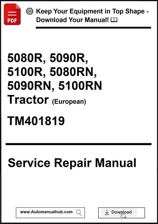 Service repair manual cover for various tractor models with download options.