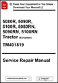Service repair manual cover for various tractor models with download options.