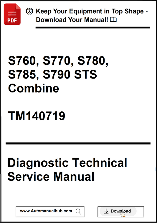 Diagnostic technical service manual for agricultural equipment with a download prompt.