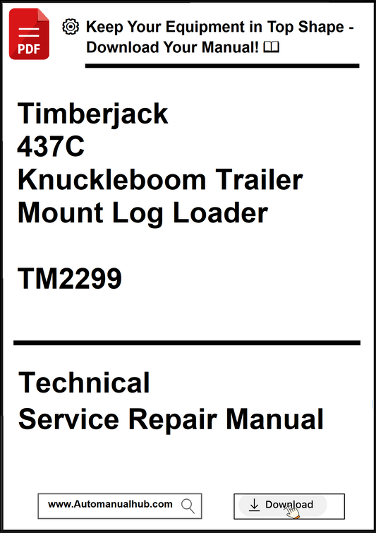 Technical service repair manual for Timberjack 437C Knuckleboom Trailer Mount Log Loader with download options.
