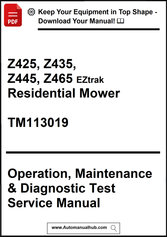 Manual cover for EZtrak Residential Mower with text and branding