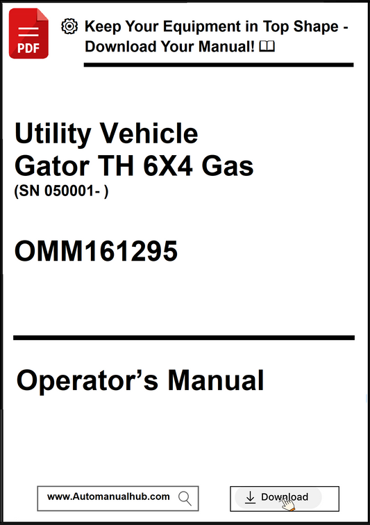 Operator's manual for a Utility Vehicle Gator TH 6X4 Gas on a white background