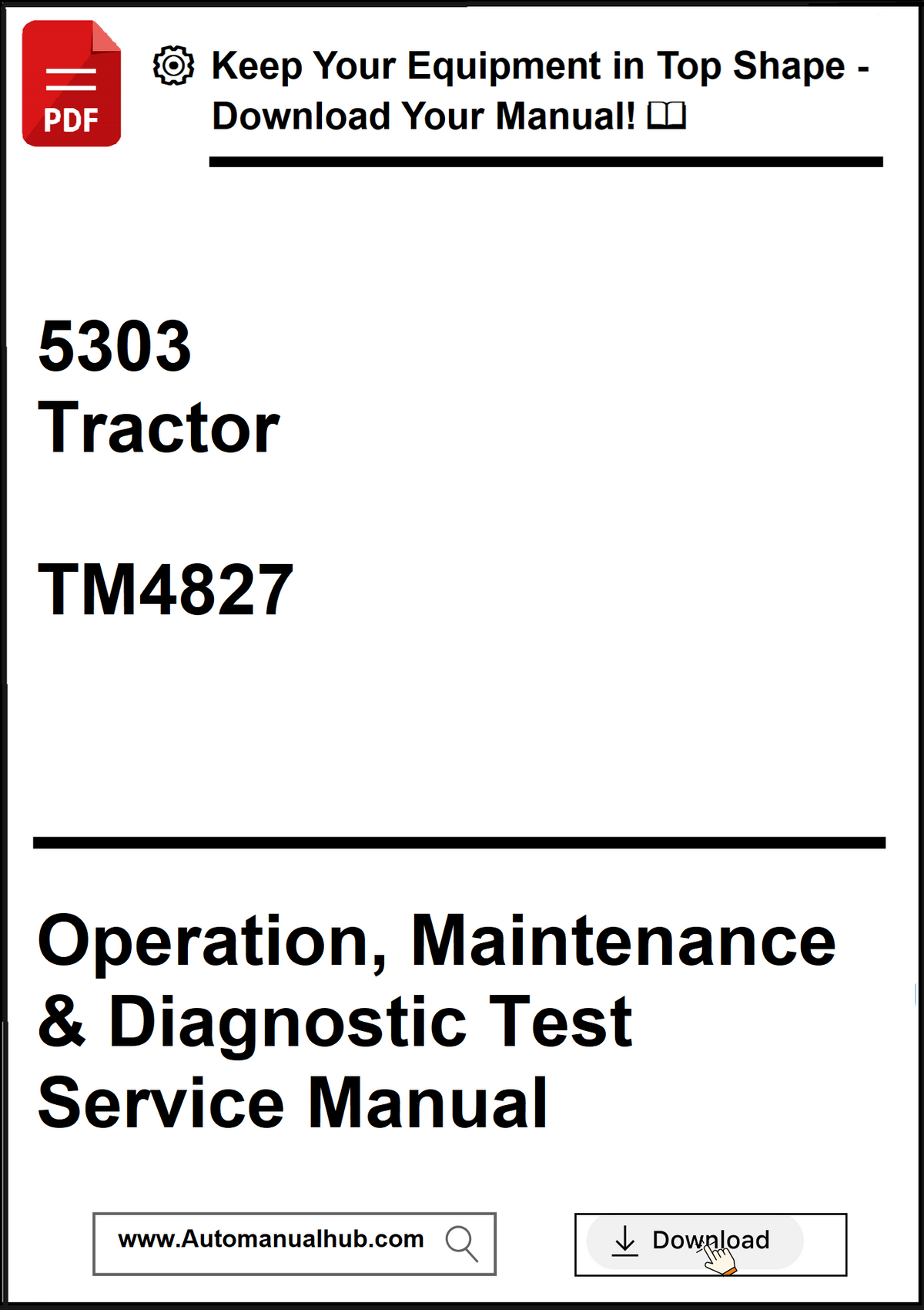 Manual cover for a tractor with text on operation, maintenance, and diagnostic test service.