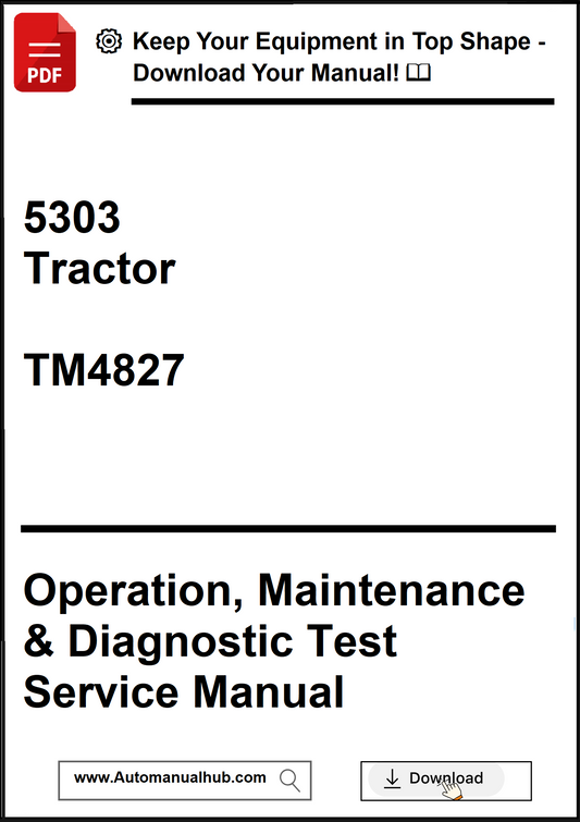 Manual cover for a tractor with text on operation, maintenance, and diagnostic test service.