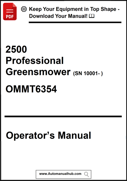 Operator's manual for a 2500 Professional Greensmower with model number OMMT6354 on a white background.