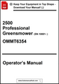 Operator's manual for a 2500 Professional Greensmower with model number OMMT6354 on a white background.