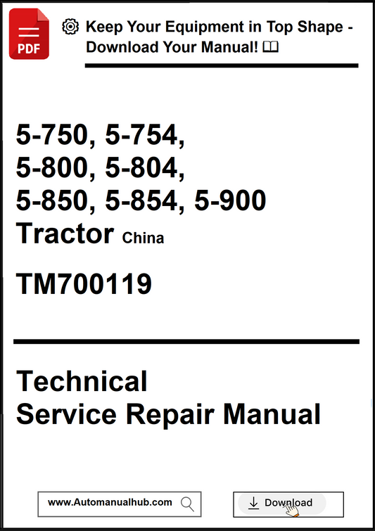 Technical service repair manual for tractors with model numbers and a download prompt.