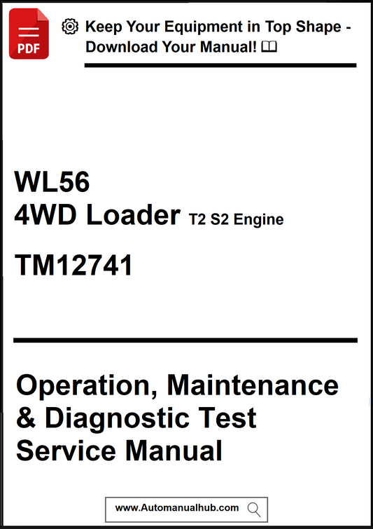 Manual cover for WL56 4WD Loader T2 S2 Engine with text on a white background