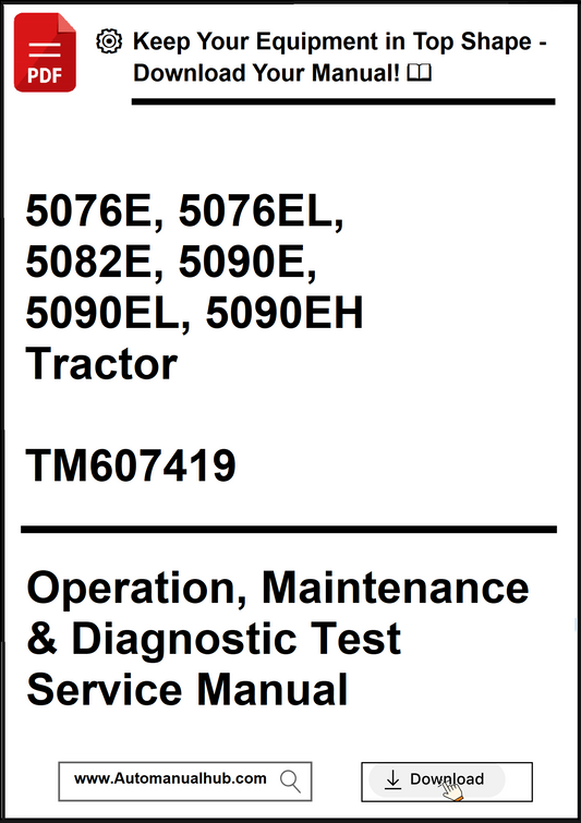 Manual cover for tractor operation, maintenance, and diagnostic test service with model numbers and manual number.