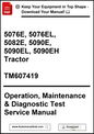 Manual cover for tractor operation, maintenance, and diagnostic test service with model numbers and manual number.