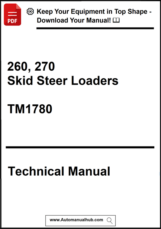 Technical manual cover for 260, 270 Skid Steer Loaders with model number TM1780 on a white background.