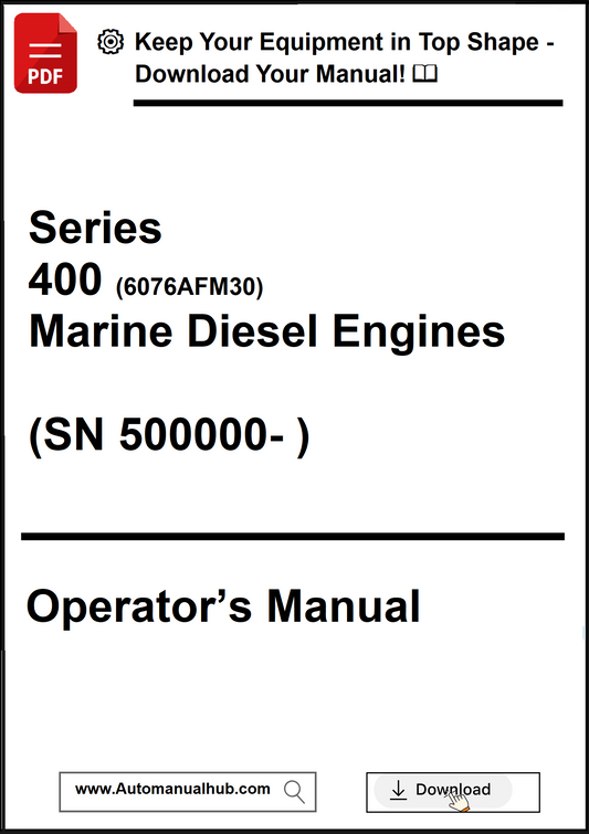 Operator's manual for Series 400 Marine Diesel Engines with contact information at the bottom.