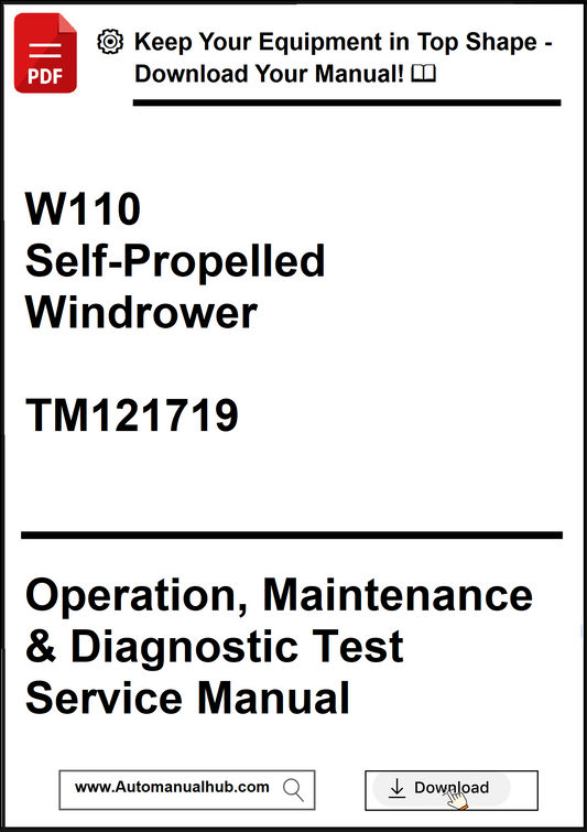 Manual cover for W110 Self-Propelled Windrower with text and branding elements.