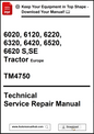 Technical Service Repair Manual for tractors with model numbers listed on a white background.
