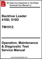 Manual cover for Backhoe Loader 410D, 510D TM1512 with text on a white background