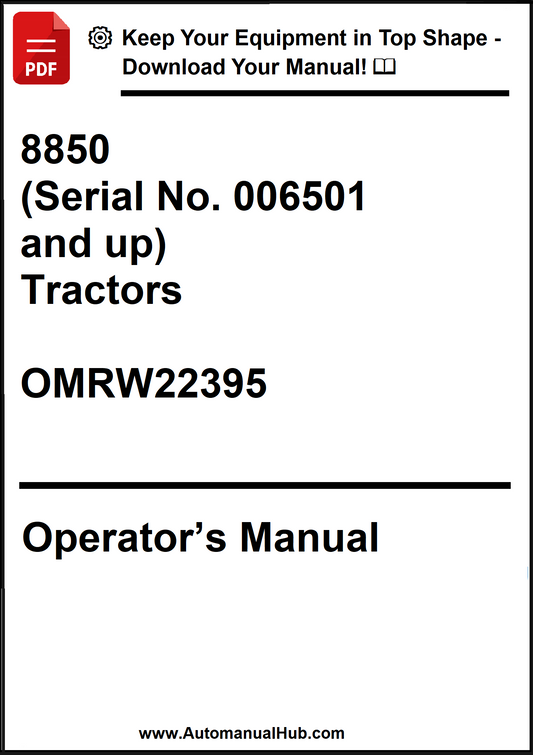 Operator's manual for tractors with a serial number requirement on a white background