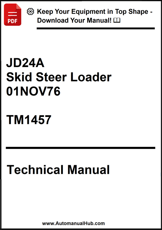 Technical manual cover for JD24A Skid Steer Loader with publication details.