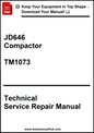 Technical Service Repair Manual for JD646 Compactor TM1073 on a white background