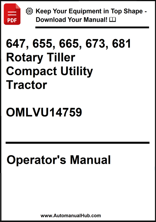 John Deere 647, 655, 665, 673, 681 Rotary Tiller For Compact Utility Tractor Operator's Manual OMLVU14759 - PDF