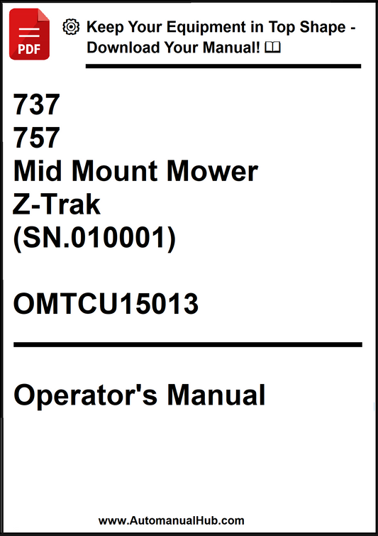 John Deere 737, 757 Mid Mount Mower Z-Trak (SN.010001) Operator's Manual OMTCU15013 - PDF