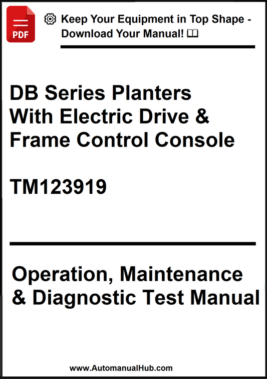 Manual cover for DB Series Planters with Electric Drive & Frame Control Console, featuring text and a download button.