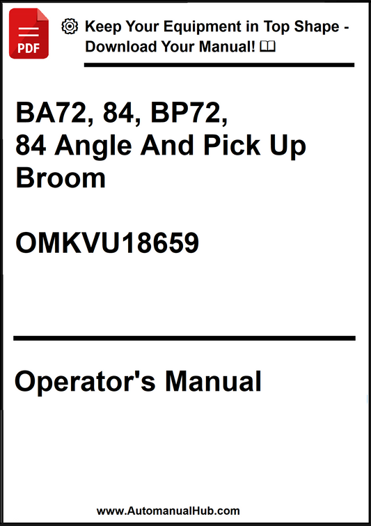 Operator's manual for BA72, 84, BP72, 84 Angle And Pick Up Broom with a download prompt.