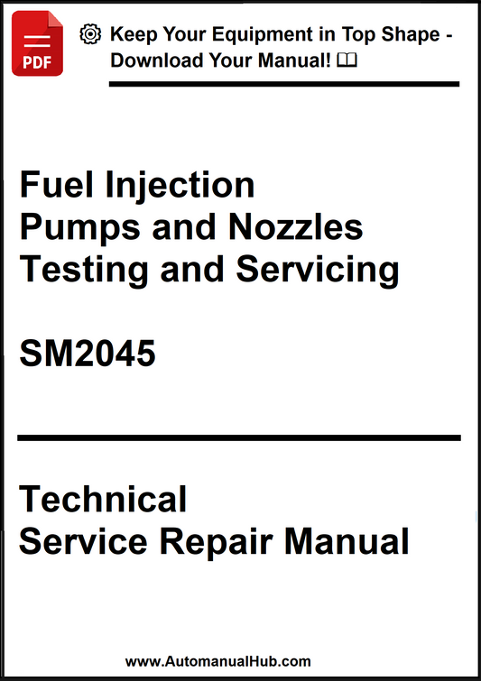 Technical service repair manual for fuel injection pumps and nozzles testing and servicing on a white background.