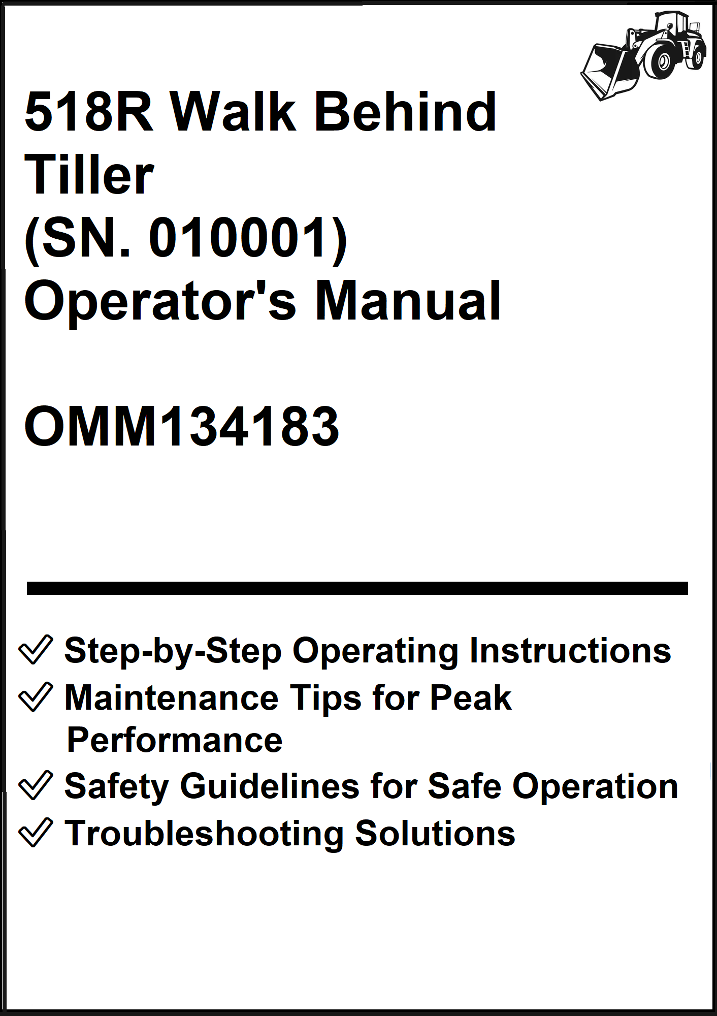 John Deere 518R Walk Behind Tiller (SN. 010001) Operator's Manual OMM134183 - PDF
