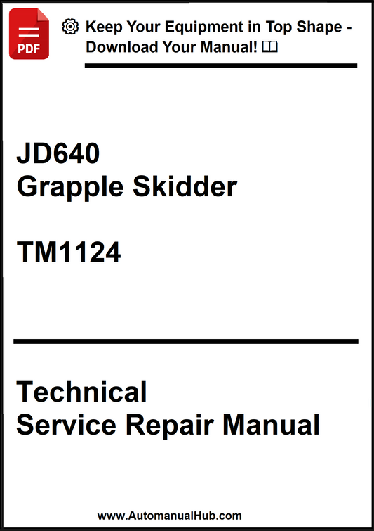 Technical service repair manual for JD640 Grapple Skidder TM1124 on a white background