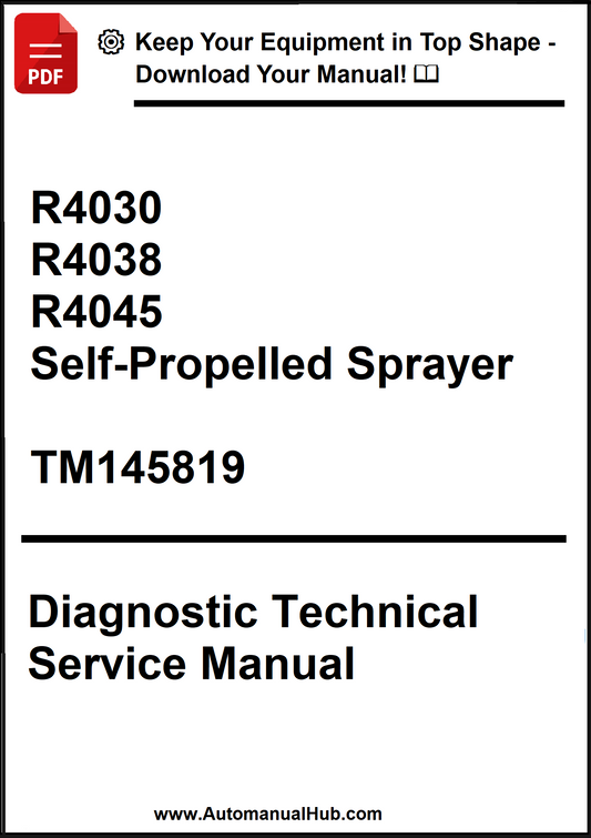 Technical service manual for self-propelled sprayers with text and website URL.