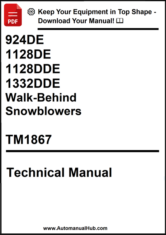 Technical manual cover for walk-behind snowblowers with model numbers and publication details.