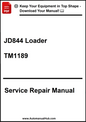 Service repair manual for JD844 Loader model TM1189 on a white background