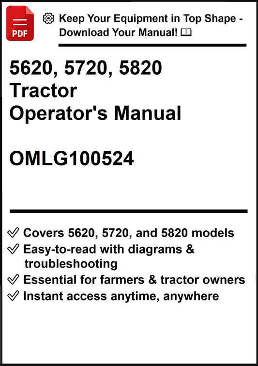 John Deere 5620, 5720, 5820 Tractor Operator's Manual OMLG100524 - PDF