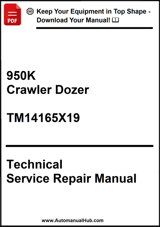 Technical service repair manual for 950K Crawler Dozer with model number TM14165X19 on a white background.