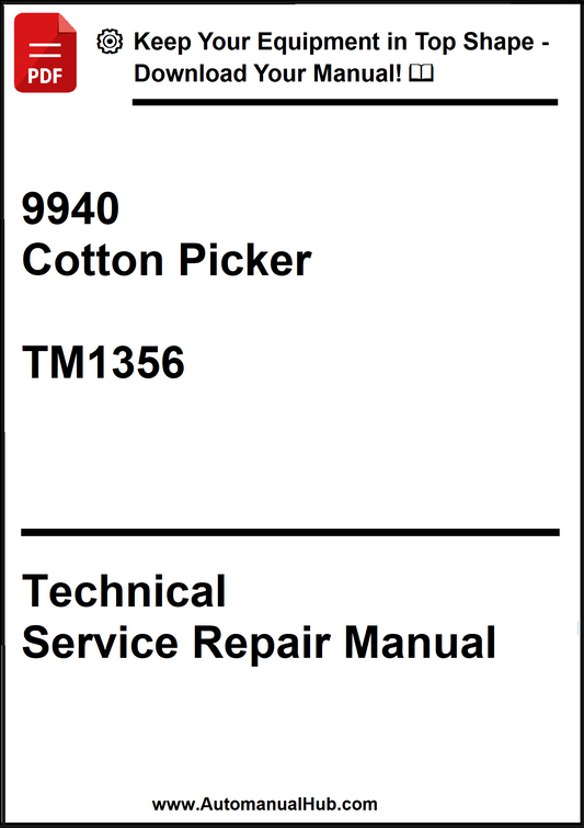 Technical service repair manual for a cotton picker model 9940, with a download offer on top.