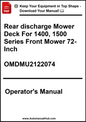 Operator's manual for a rear discharge mower deck with product details and download information.