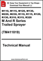 Technical manual cover for M and R series trailed sprayer models with a download offer.