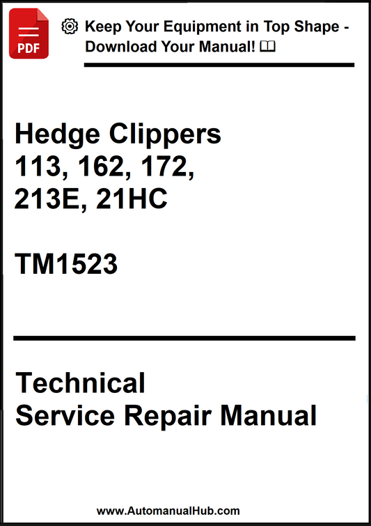 Technical Service Repair Manual for hedge clippers with model numbers and publication details.