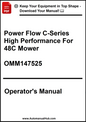 Operator's manual for Power Flow C-Series High Performance 48C Mower with a download prompt.