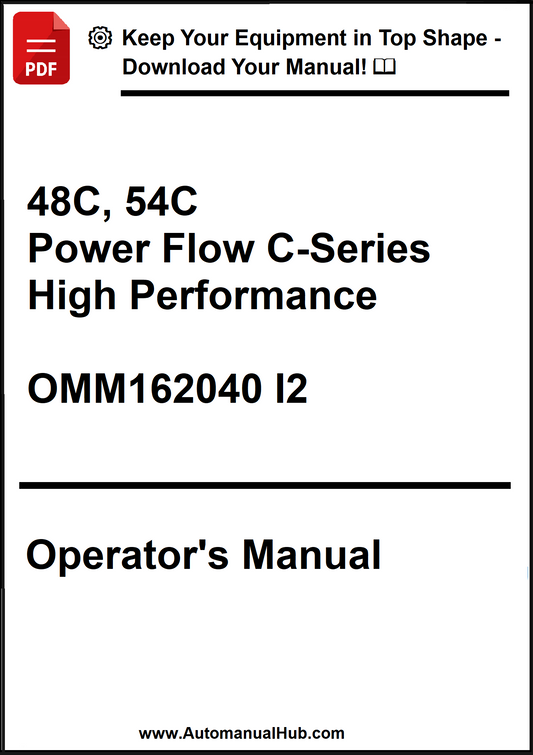 Operator's manual for 48C, 54C Power Flow C-Series High Performance equipment on a white background.
