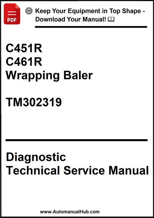 Diagnostic technical service manual for C451R and C461R wrapping balers with a red PDF icon and text.