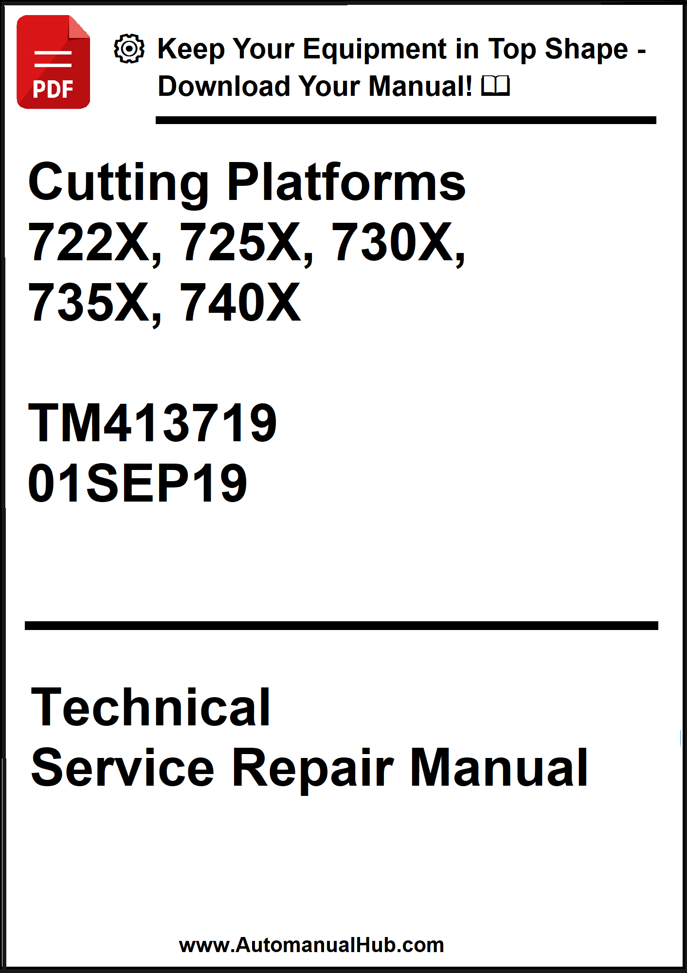 Technical Service Repair Manual cover for Cutting Platforms with model numbers and publication details.