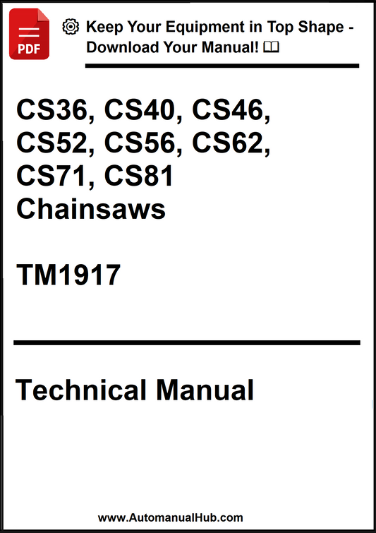 Technical manual cover for chainsaws with model numbers and TM1917 label.
