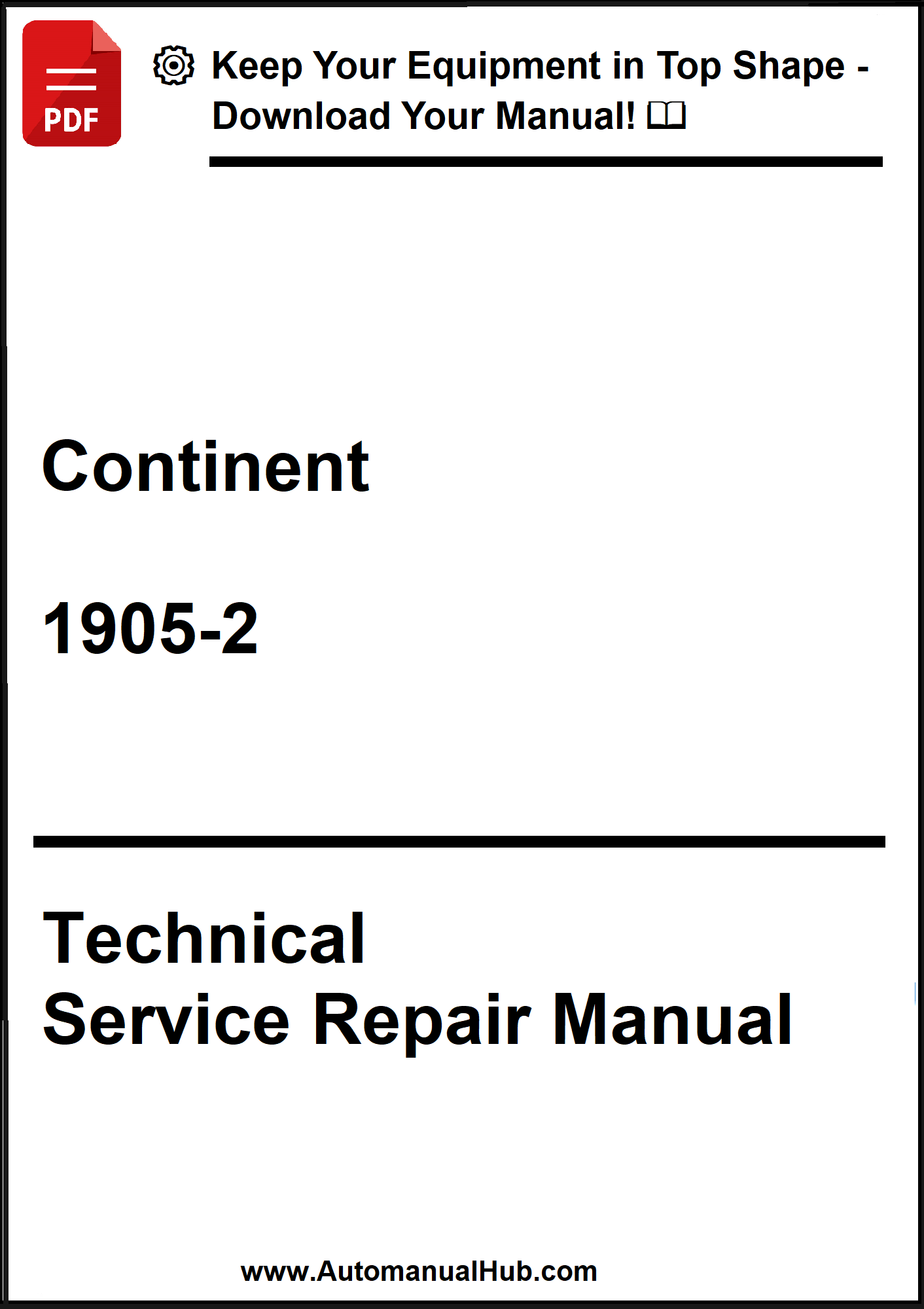 Technical Service Repair Manual for Continent 1905-2 with promotional text at the top.