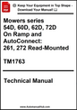Technical manual cover for mowers series with model numbers and product details.