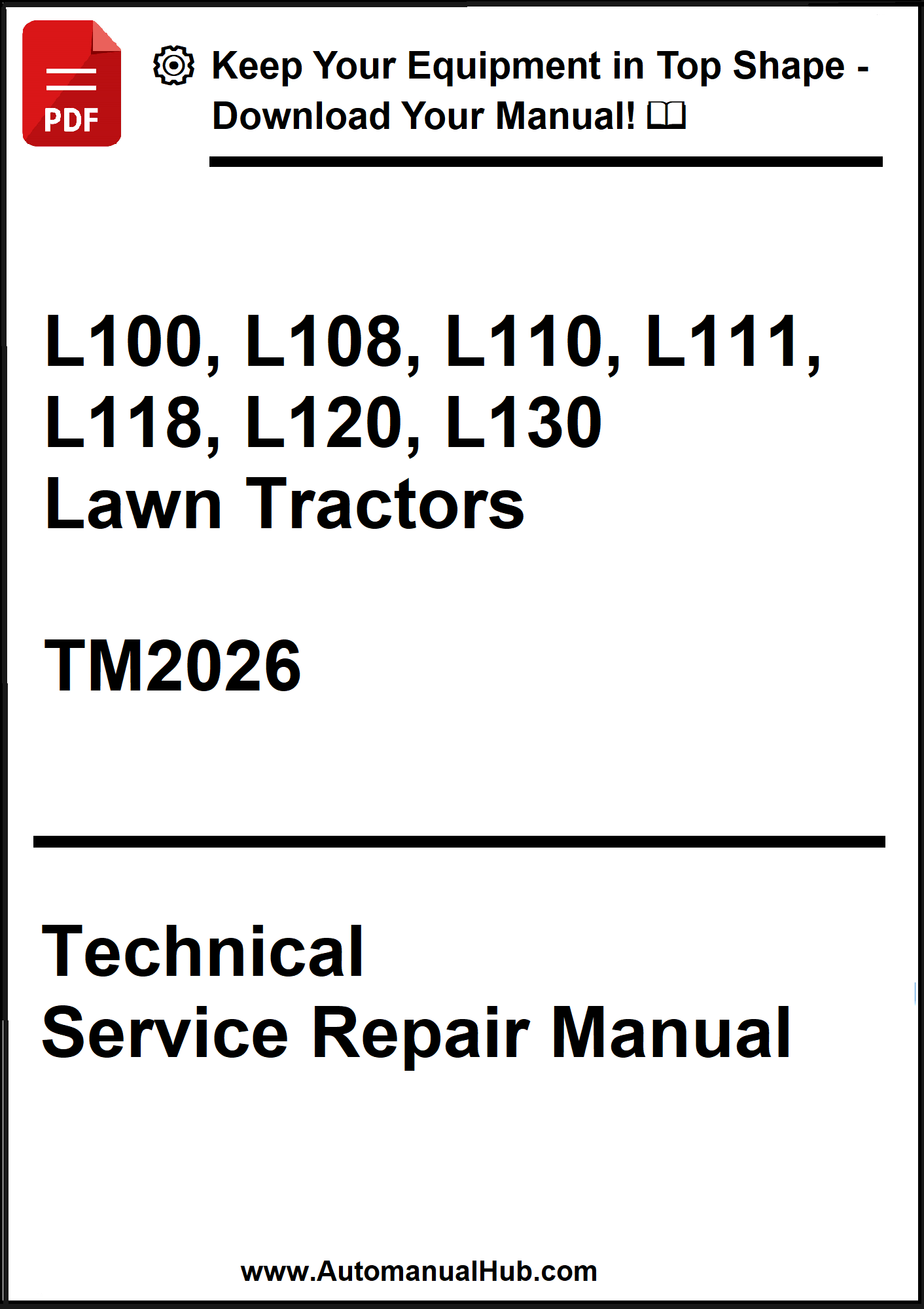 Technical Service Repair Manual for John Deere lawn tractors on a white background