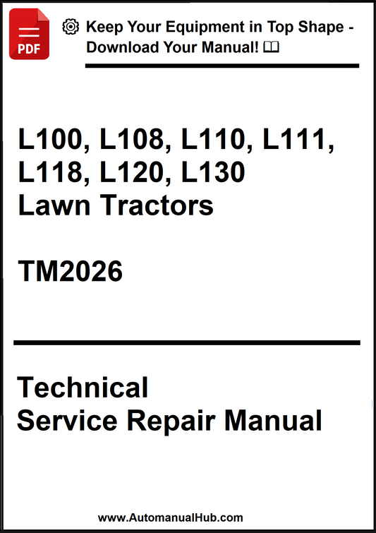 Technical Service Repair Manual for John Deere lawn tractors on a white background
