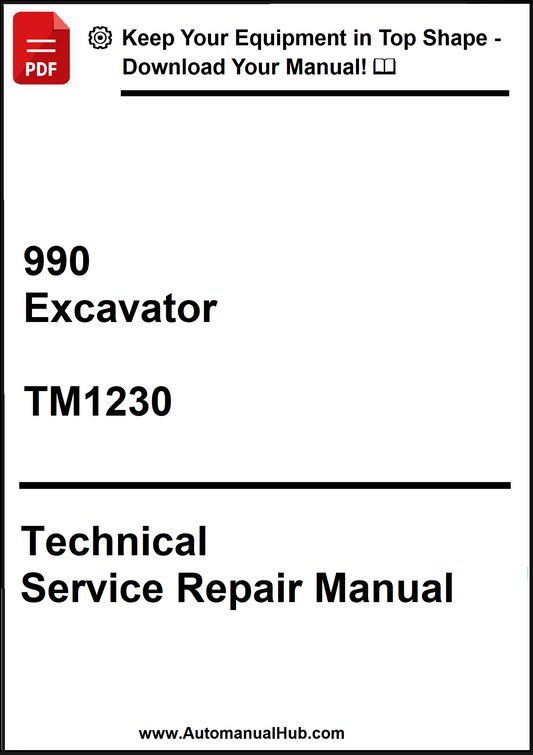 Technical Service Repair Manual for a 990 Excavator model TM1230 on a white background.